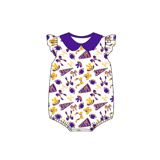 preorder(moq 5)Baby Infant Girls Purple Team Bow Flutter Sleeve Rompers 8.1
