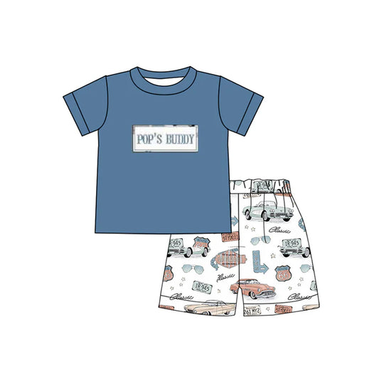 Preorder (moq 5)Baby Boys Blue Short Sleeves PAPA'S BUDDY Top Cars Short Set 5.14