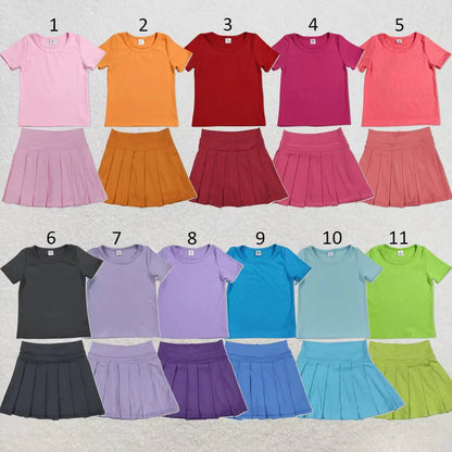 Sibling Baby Girls Colorful Short Sleeve Shirts Pleated Skirt Short Yoga Active Clothes Sets