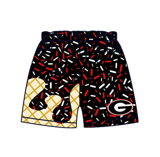 MOQ 5 pcs G black red ice cream sprinkle kids boys team shorts 8.19