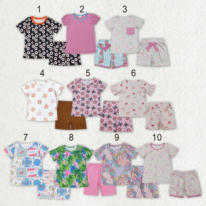 Sibling Baby Girls Short Sleeve Colorful Flowers Top Shorts Summer Clothes Sets
