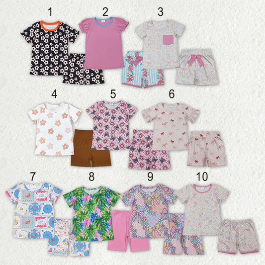 Sibling Baby Girls Short Sleeve Colorful Flowers Top Shorts Summer Clothes Sets