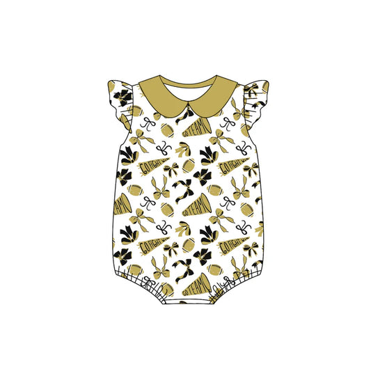 preorder(moq 5)Baby Infant Girls Saint Golden Team Bow Flutter Sleeve Rompers 8.1