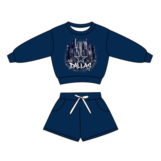 Preorder(moq 5)Baby Boys Long Sleeve Dallas Stars Top Pockets Shorts Team Clothes Sets 12.16