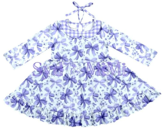 Preorder (moq 5)Baby Girls Lavender Bows Tie Knee Length Dresses 12.1