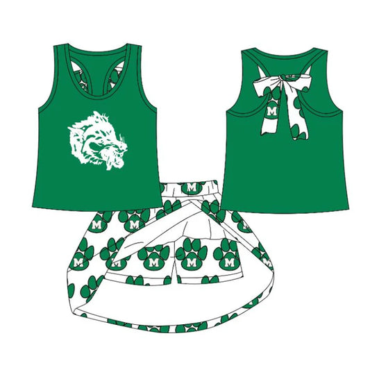 Preorder (moq 5)Baby Girls Green Monahans Loboes Top Skorts Team Sets 6.14