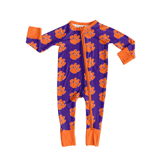 Preorder moq 5 Baby Infant Boys Purple Long Sleeves Pawl Plaid Zipper Romper 7.12