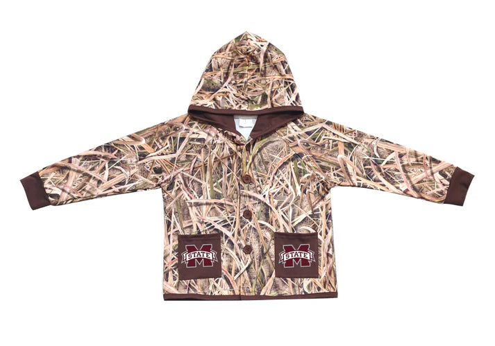 Preorder (moq 5)Baby Boys Khaki Leaves Camo M State Pockets Team Button Hoodie Jackets Top 11.24