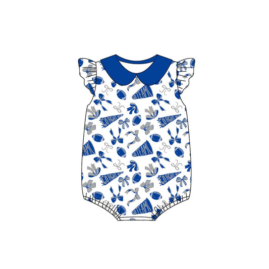 preorder(moq 5)Baby Infant Girls Light Blue Team Bow Flutter Sleeve Rompers 8.1