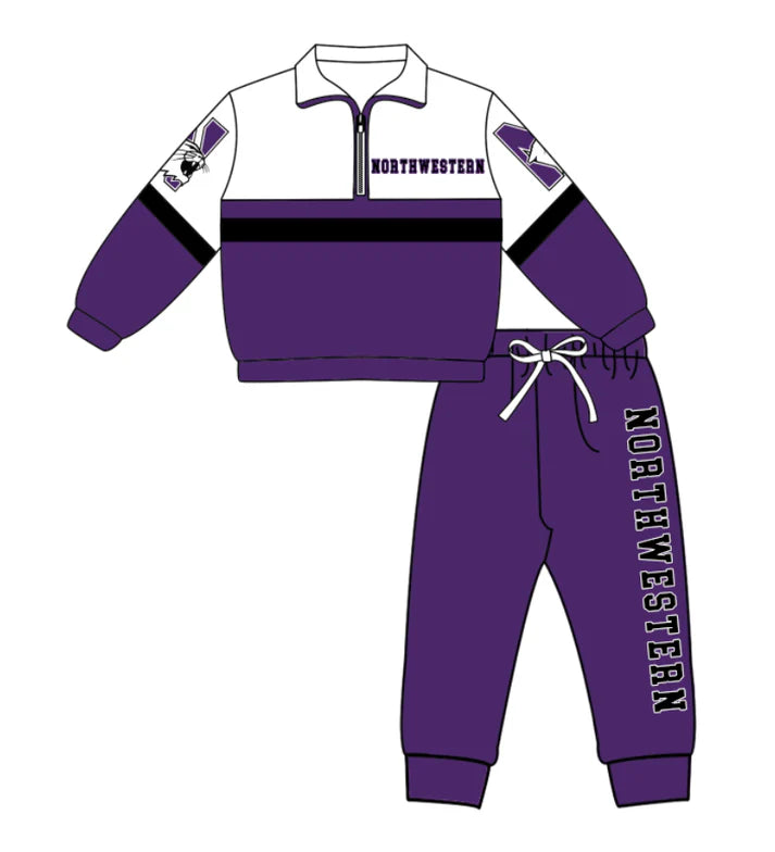 Preorder (moq 5)Baby Boys Northwestern Zipper Pullover Jogger Pants Team Clothes Set 1.6