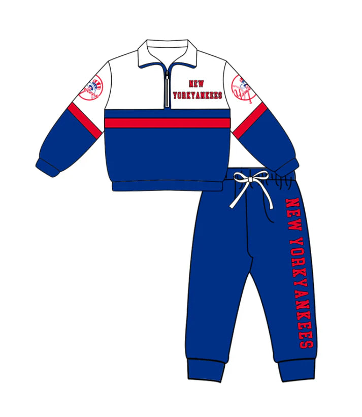 Preorder (moq 5)Baby Boys New Yorkyankees Zipper Pullover Jogger Pants Team Clothes Set 1.6