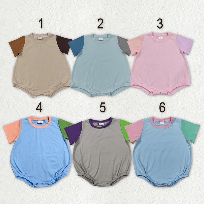 Sibling Baby Kids Short Sleeve Colorful Patchwork Rompers