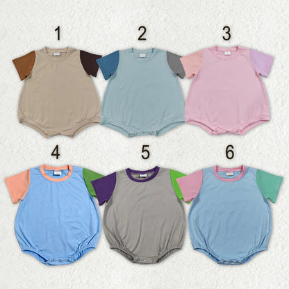 Sibling Baby Kids Short Sleeve Colorful Patchwork Rompers