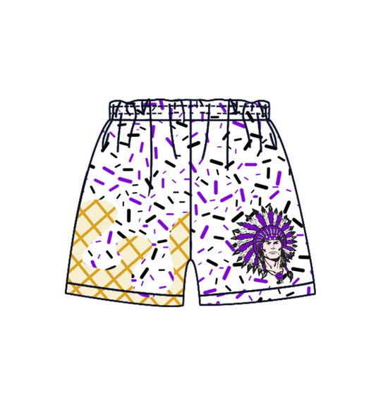 MOQ 5 pcs white purple ice cream sprinkle kids boys team shorts 8.19