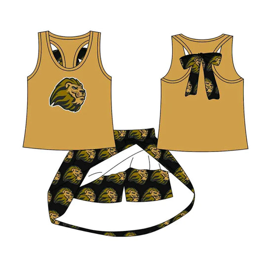 Preorder (moq 5)Baby Girls Gold Lion vest team Top Skirt Skort Sets 8.12