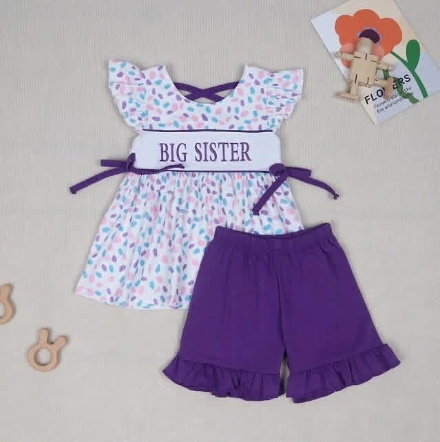 Preorder (moq 5)Baby Girls Clothes Big Sister Sleeveless Tunic Tops Shorts Sets
