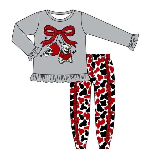 Preorder (moq 5)Baby Girls Bulldogs Team Top Ruffle Pants Outfits Sets 8.11