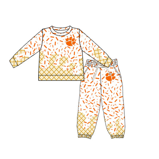 preorder(moq 5) Baby Boys Orange Paw Team long Sleeve Tee Shirt pants Clothes Sets 6.12