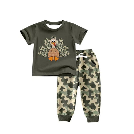Preorder(moq 5) Baby Boys Thanksgiving Turky camo Top Pants Outfits Sets 8.14