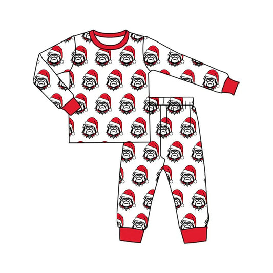 Preorder(moq 5) Baby Kids Bulldogs Team Christmas Top Pants Lounge Wear Pajamas Sets 8.11