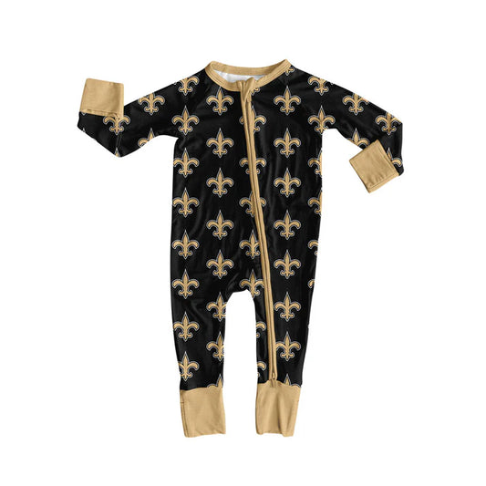 Preorder moq 5 Baby Infant Boys Black Long Sleeves Trident Plaid Zipper Romper 7.12