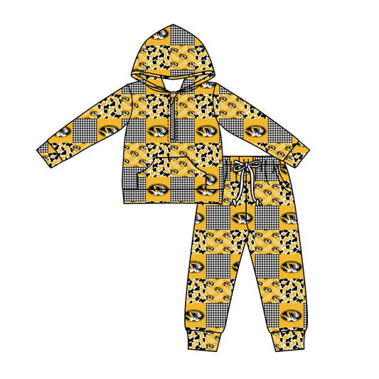 Preorder (moq 5)Baby Boys Camo Tigers Checked Zipper Pockets Hoodies Pants Team Clothes Sets 11.27