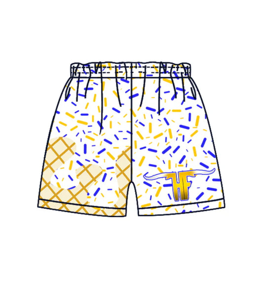 MOQ 5 pcs yellow blue ice cream sprinkle kids boys team shorts 8.19