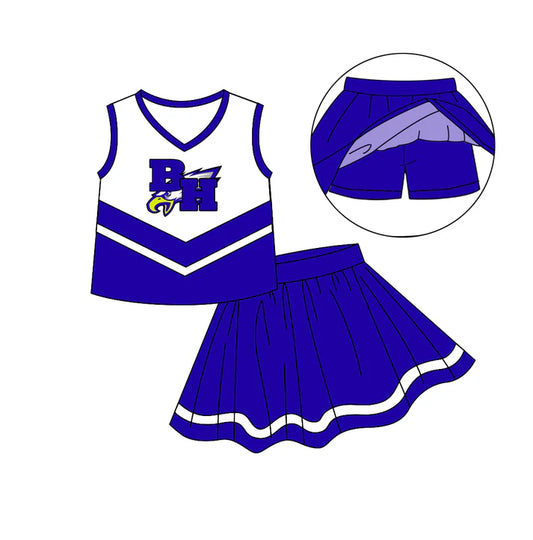 Preorder (moq 5)Baby Girls Blue Eagle Cheer Team Top Skort Shorts Clothes Sets 6.14