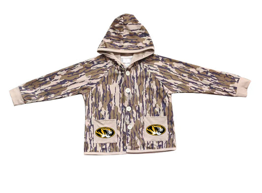 Preorder (moq 5)Baby Boys Olive Camo Tigers Pockets Team Button Hoodie Jackets Top 11.22