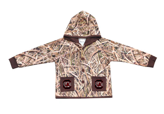 Preorder (moq 5)Baby Boys Khaki Leaves Camo Red Bulls C Pockets Team Button Hoodie Jackets Top 11.22
