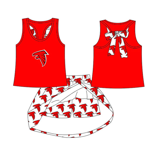 Preorder (moq 5)Baby Girls Red Falcons team Top Skirt Skort Sets 6.23