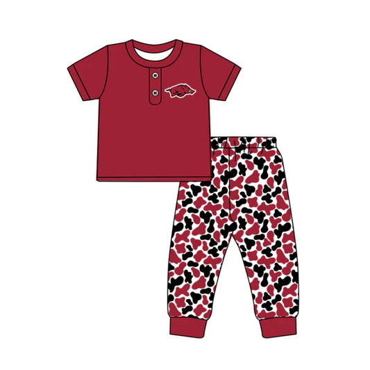 Preorder (moq 5)Baby Boys Red Bulls Button Top Camo Pants Team Clothes Sets 11.25