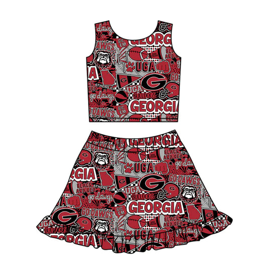 Preorder (moq 5)Baby Girls Football UGA Bulldogs Vests Ruffle Skirt Shorts Team Clothes Set 1.10