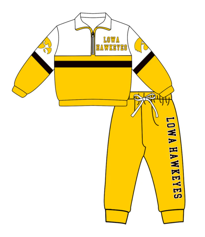 Preorder (moq 5)Baby Boys Lowa Hawkeyes Zipper Pullover Jogger Pants Team Clothes Set 1.6