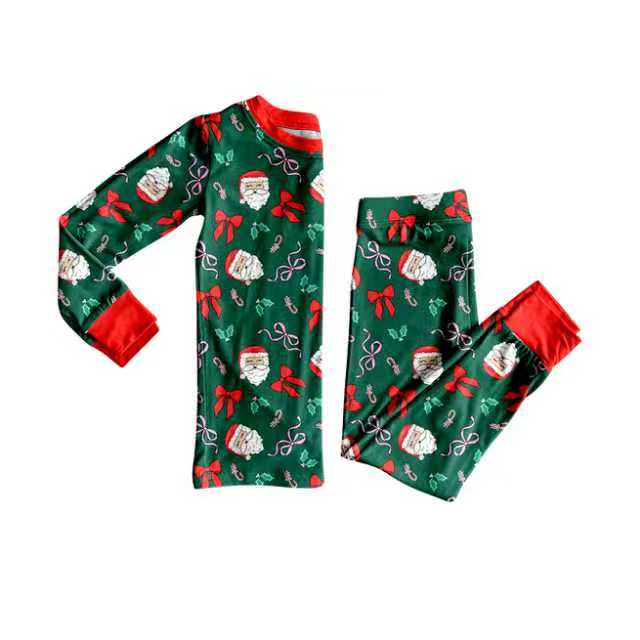 Preorder (moq 8)Baby Girls Santa Bows Candy Cane Top Pants Christmas Pajamas Set 9.24