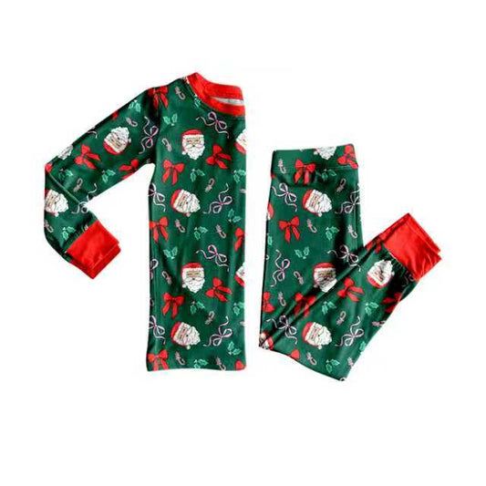 Preorder (moq 8)Baby Girls Santa Bows Candy Cane Top Pants Christmas Pajamas Set 9.24