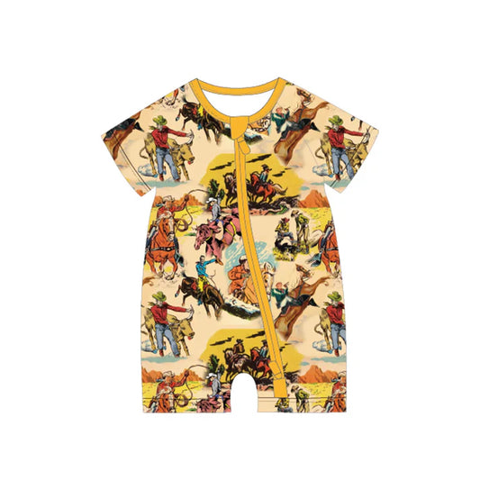 Preorder moq 5 Baby Boys Short Sleeves Horse Rodeos Zipper Rompers 4.29