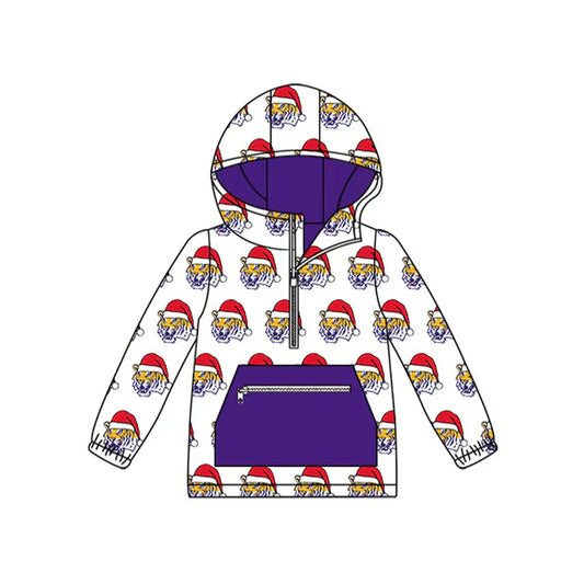 Preorder (moq 5)Baby Kids LSU Tiger Team Christmas Zip Hooded Pullovers Tops 8.11