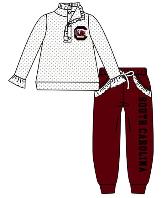Preorder (moq 5)Baby Girls Red Bulls C Button Pullovers Pockets Jogger Pants Team Clothes Sets 9.6