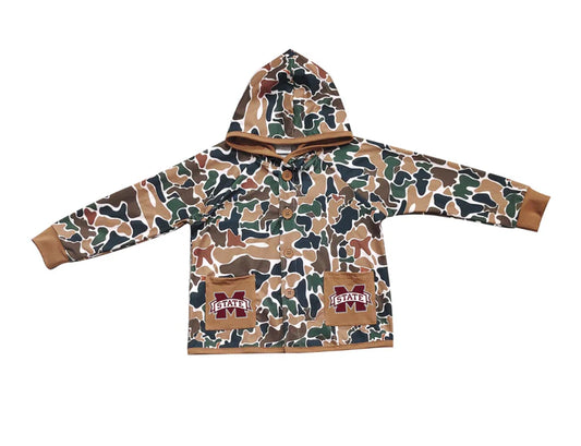 Preorder (moq 5)Baby Boys Dark Brown Camo M State Pockets Team Button Hoodie Jackets Top 11.24