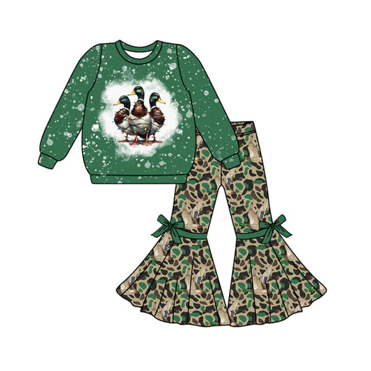 Baby Girls Clothes Christmas Ducks Top Camo Bell Pants Sets Preorder Moq 5