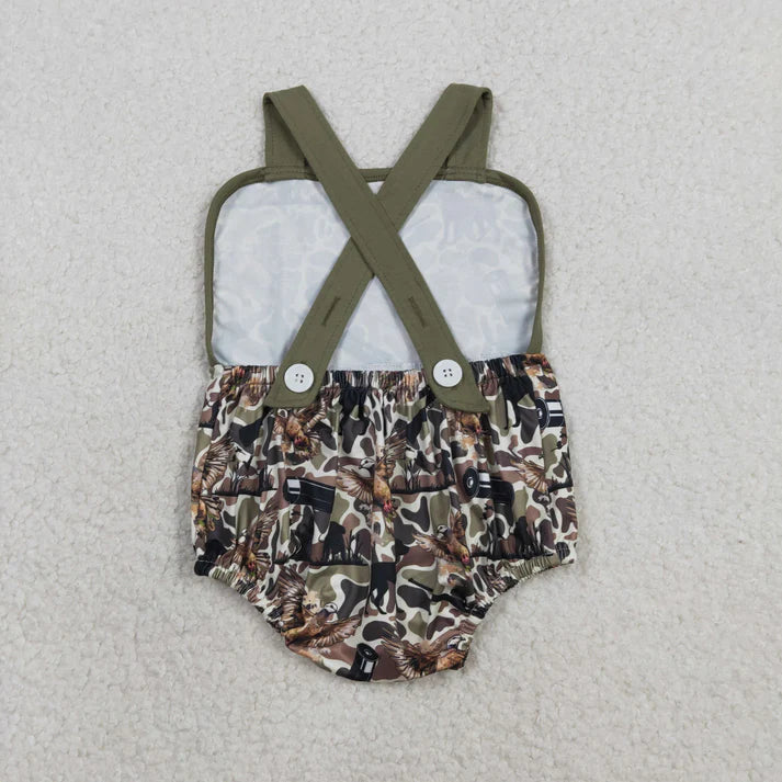 Sibling Baby Boys Shirt Top Dog Ducks Camo Pockets Short Hunting Clothes Set Strap Rompers