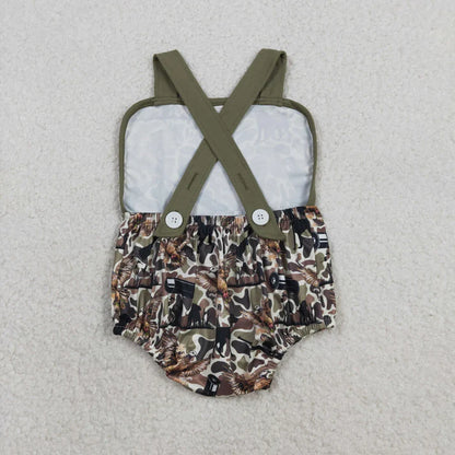 Sibling Baby Boys Shirt Top Dog Ducks Camo Pockets Short Hunting Clothes Set Strap Rompers