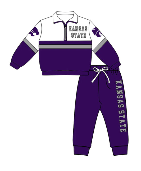 Preorder (moq 5)Baby Boys Kansas State Zipper Pullover Jogger Pants Team Clothes Set 1.7