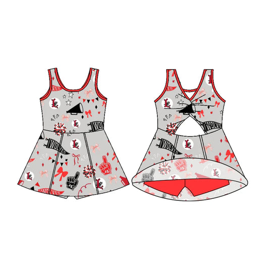 Preorder (moq 5)Baby Girls Sleeveless Wolves Bow Team Shorts Team Dresses 7.17