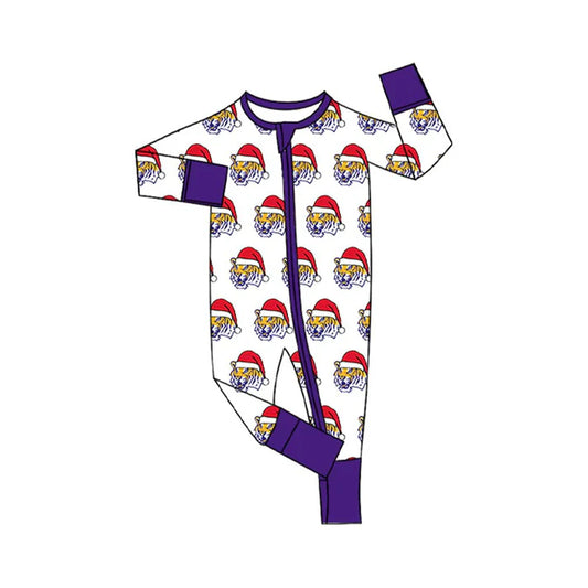 Preorder(moq 5)Baby Infant LSU Tiger Team Christmas Zipper Footie Rompers 8.11