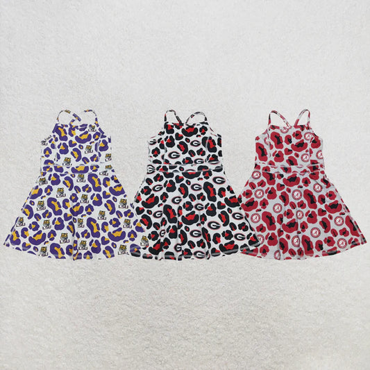 Sibling Baby Girls Strap Leopard Team Yoga Active Short Team Knee Length Dresses