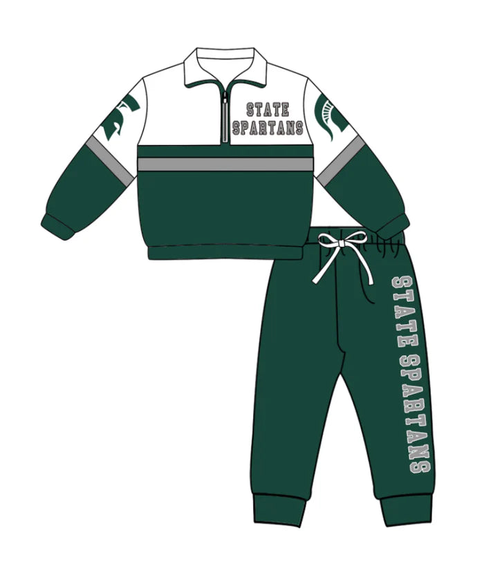 Preorder (moq 5)Baby Boys State Spartans Zipper Pullover Jogger Pants Team Clothes Set 1.6