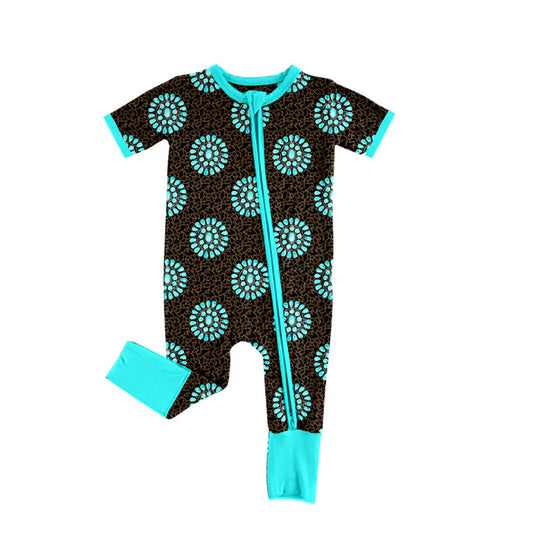 Preorder (moq 8)Baby Boys Camo Turquoises Western Zipper Footie Rompers 9.13