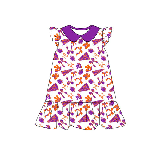 Preorder (moq 5)Baby Girls Orange Pink flutter sleeve Team Knee Length Dresses 8.1